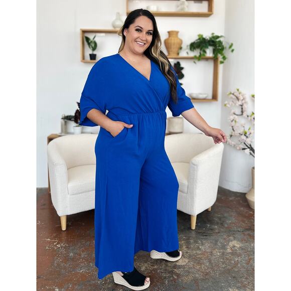 DOUBLE TAKE Plus Green Surplice Wide Leg Jumpsuit with Pockets NEW 2XL 3XL - Picture 6 of 7